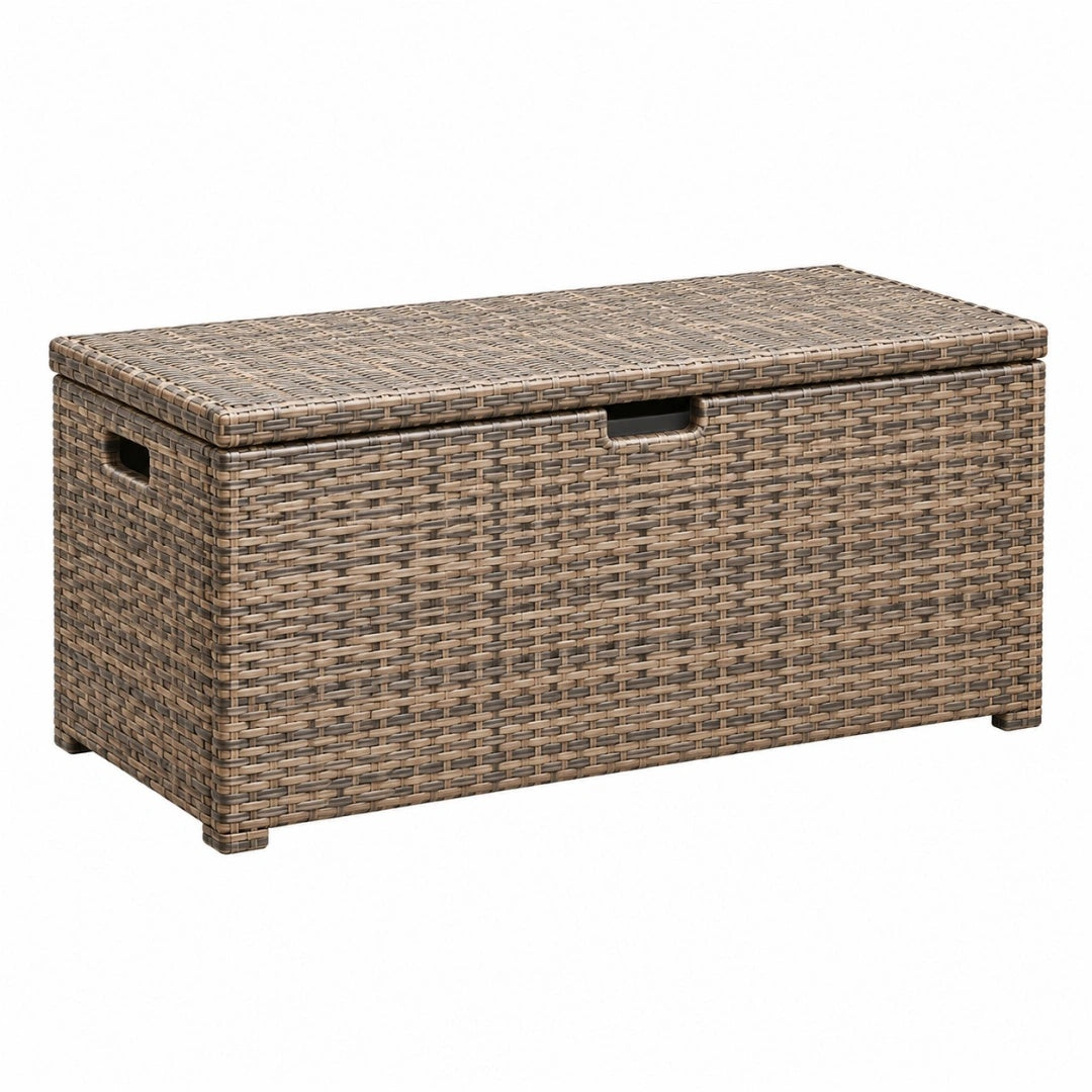 Aufbewahrungstruhe 120 x 50 x 60 cm aus PE-Rattan Braun mit Klappdeckel