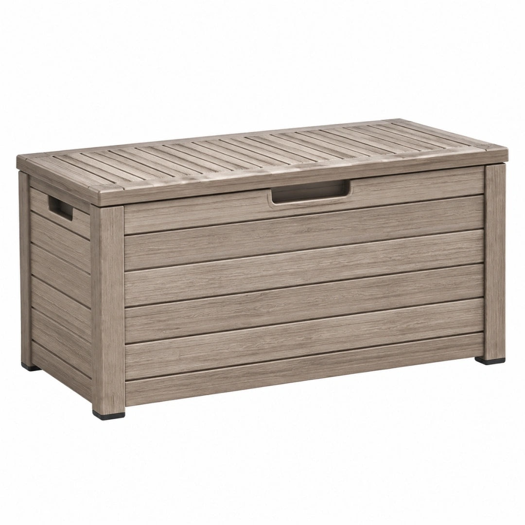 Garten-Aufbewahrungsbox 120 cm 55 cm 60 cm Kunststoff Grau in Holzoptik mit Deckel