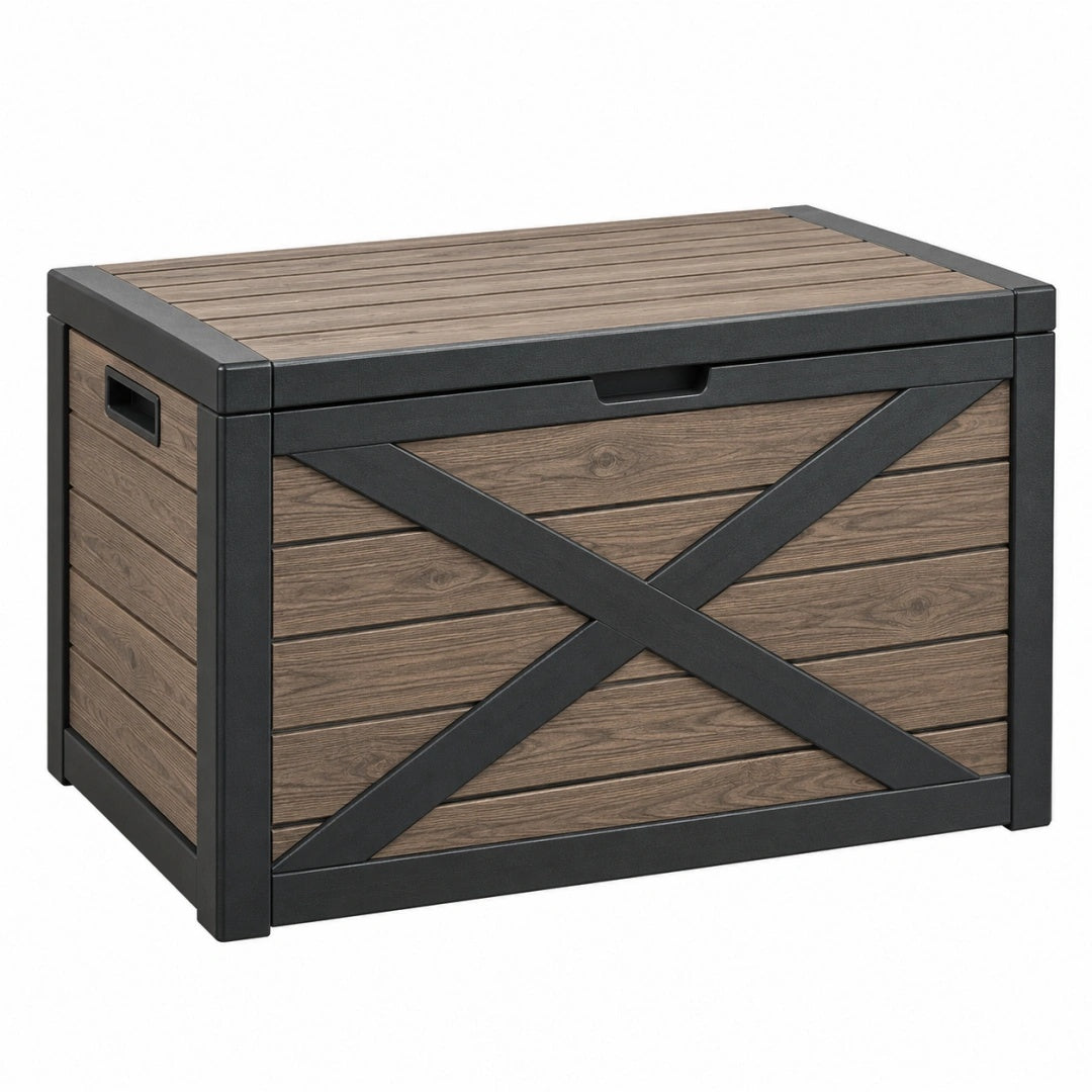 Garten-Aufbewahrungsbox 120 x 60 x 65 cm Kunststoff Dunkelbraun Schwarz Holzoptik