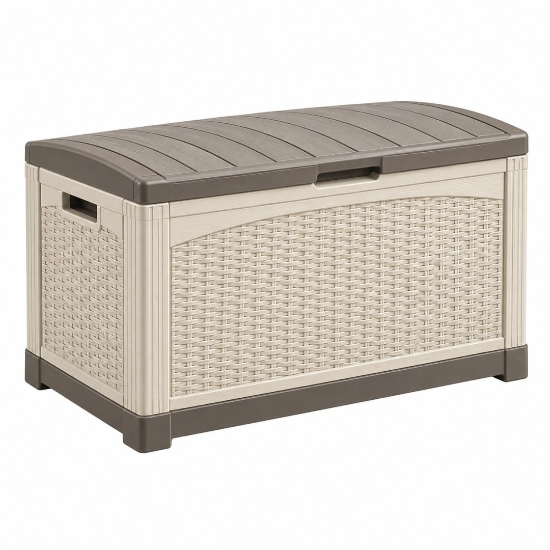 Aufbewahrungsbox 120 x 60 x 63 cm Kunststoff Beige Braun mit Deckel für den Außenbereich