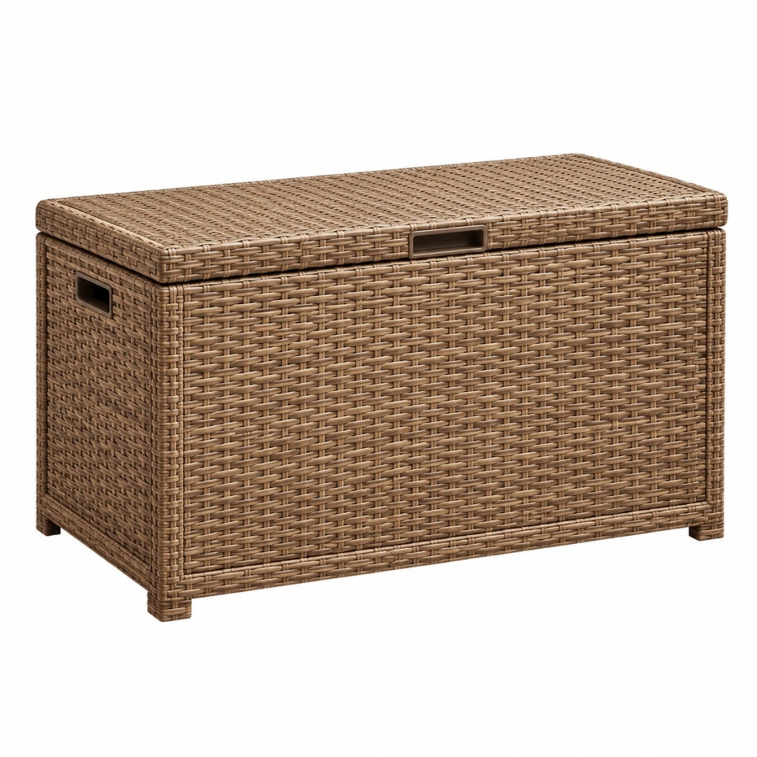 Aufbewahrungstruhe 90 x 45 x 50 cm aus Polyrattan Braun mit Klappdeckel