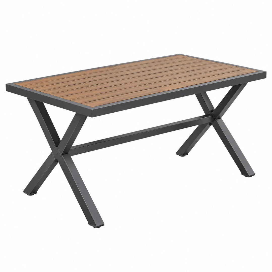 Gartentisch 150 x 90 x 75 cm Holz Metall Braun Schwarz rechteckig