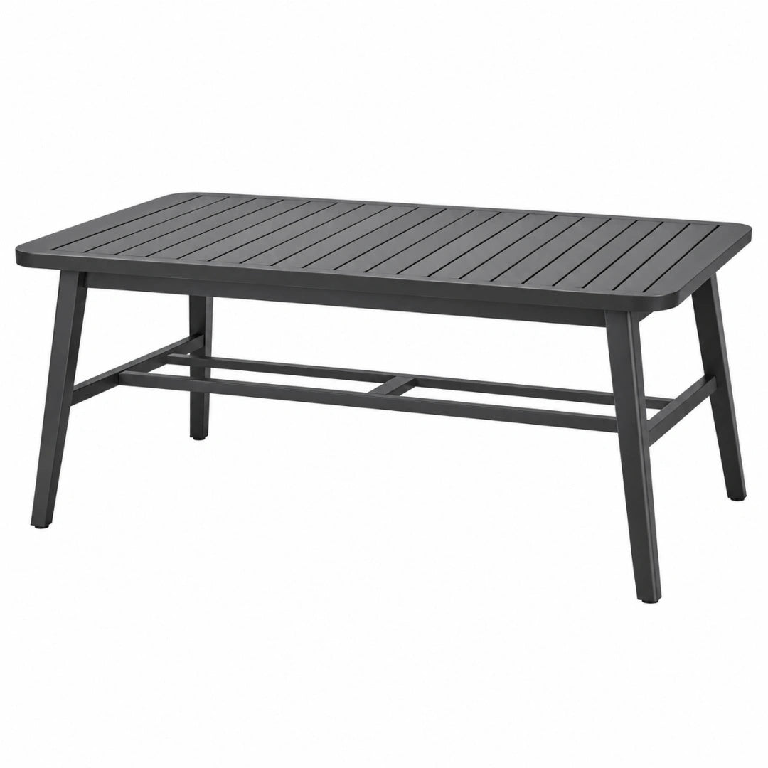 Gartentisch 180 x 90 x 75 cm Metall Schwarz - rechteckiger Esstisch mit Lamellenplatte