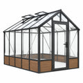 Gewächshaus 300 x 200 x 250 cm Aluminium Glas Schwarz Holzoptik mit Dachfenstern
