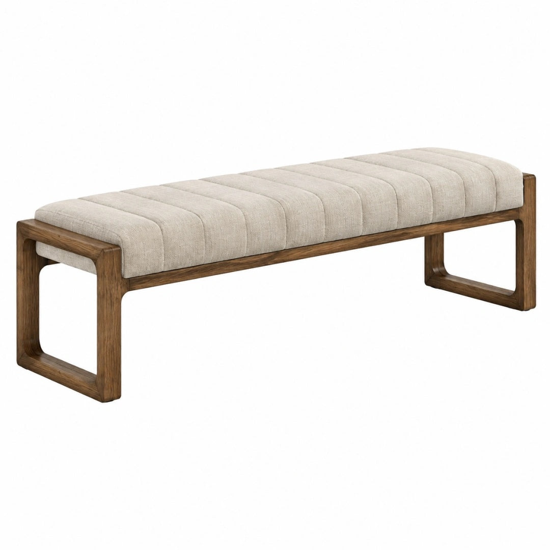 Sitzbank 160 x 45 x 46 cm mit Stoffbezug Beige und Holzgestell Braun im modernen Stil