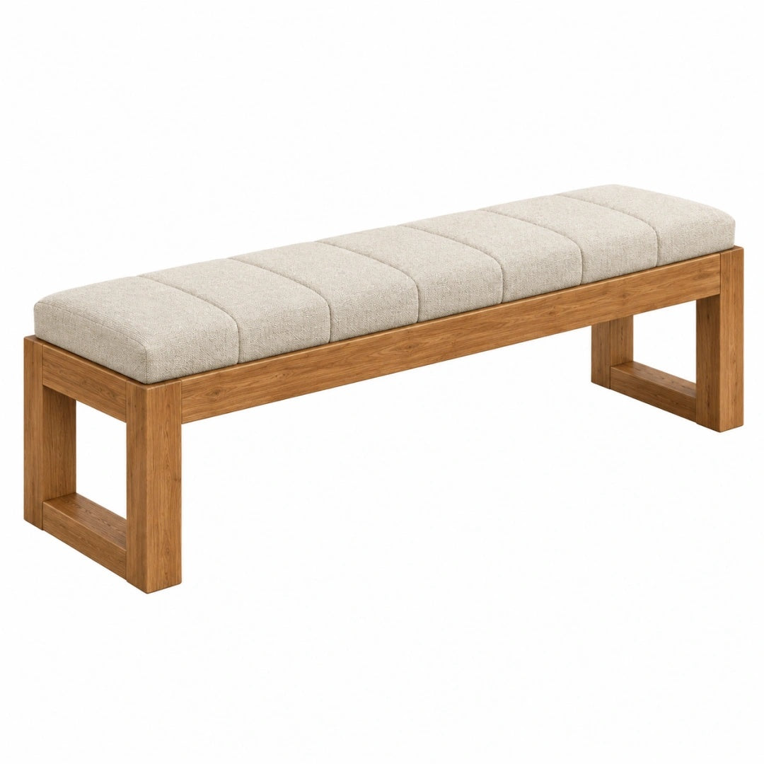 Sitzbank 180 x 40 x 45 cm Holz Beige gepolstert im modernen Stil