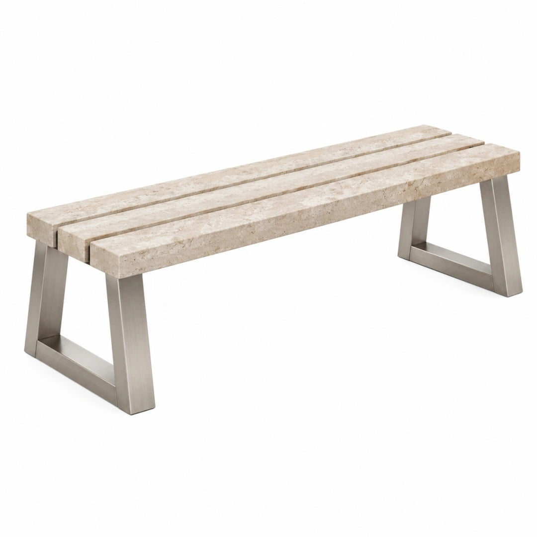 Sitzbank 180 x 40 x 45 cm Travertin Beige Edelstahl Modern