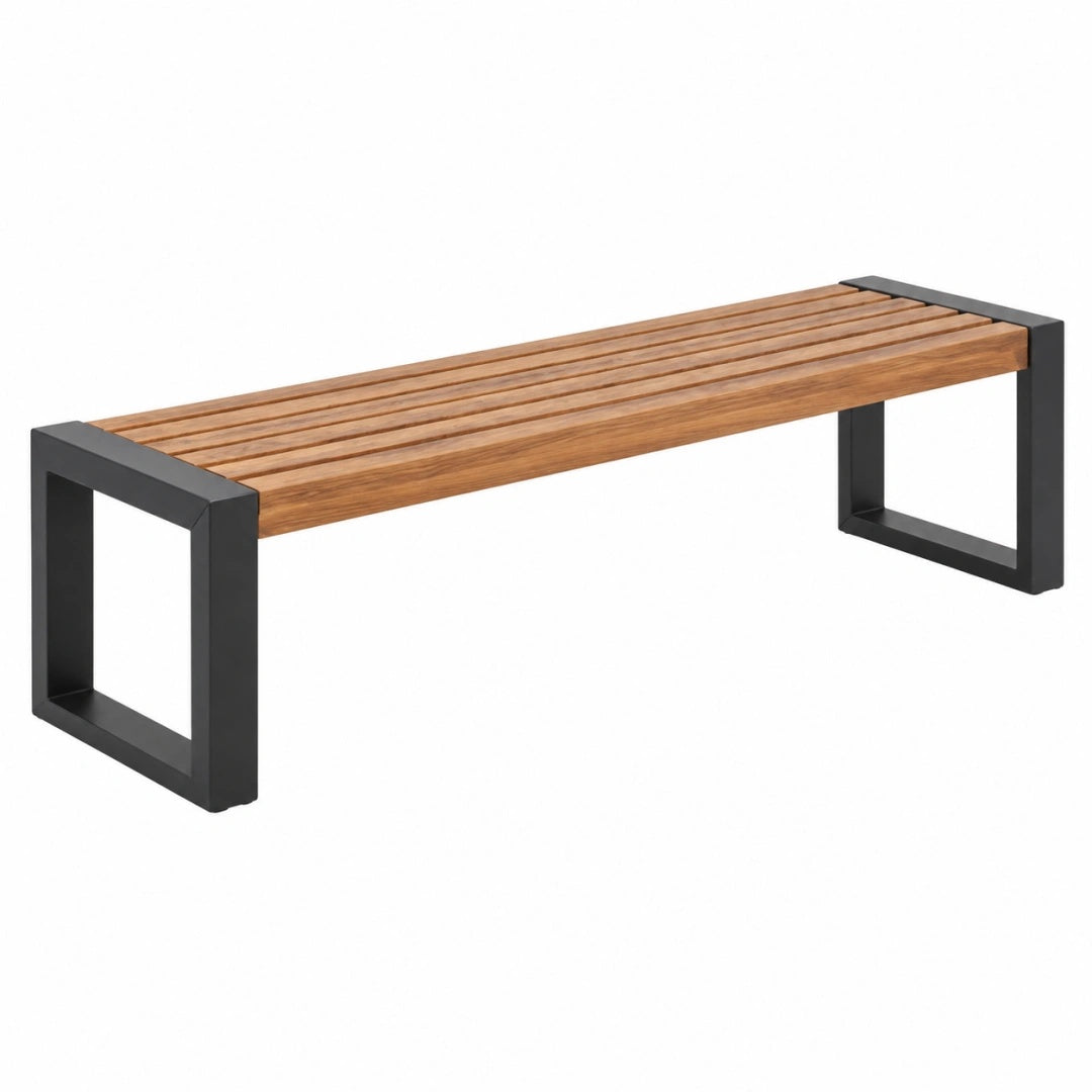 Gartenbank 120 x 35 x 45 cm Holz Metall Braun Schwarz moderner Lattenstil