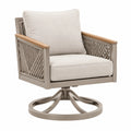 Garten-Drehsessel 82 x 80 x 90 cm aus Aluminium Holz und Seilgeflecht in Beige Taupe