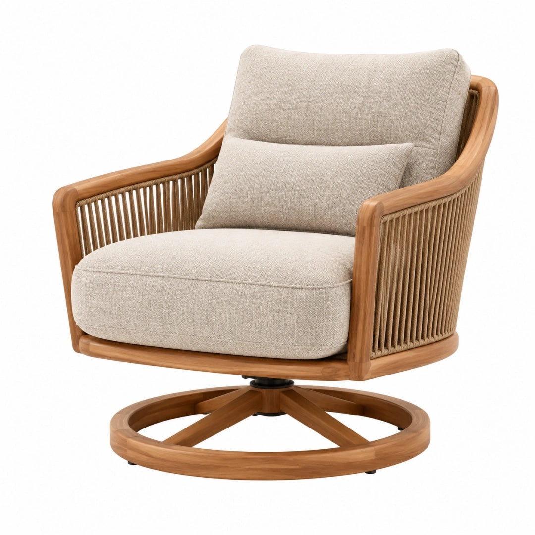 Drehsessel 85 x 86 x 95 cm aus Holz und Textil in Beige/Braun mit Drehfunktion