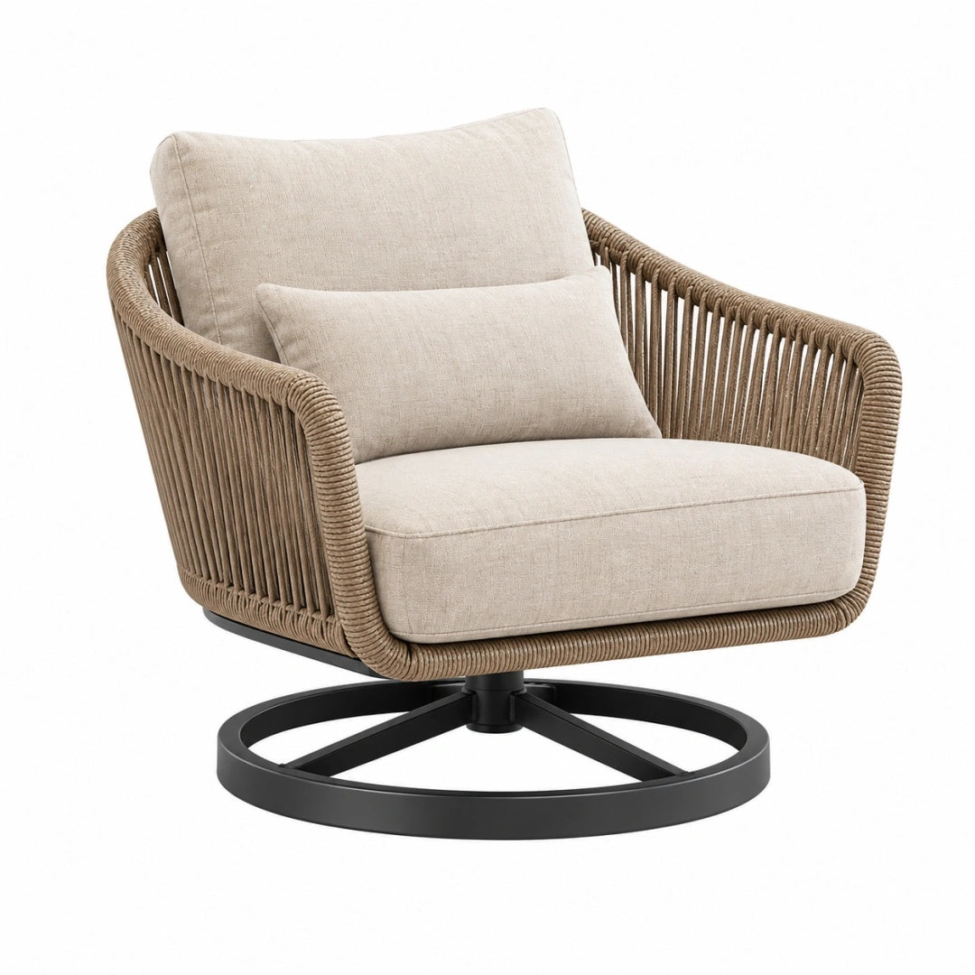 Drehsessel 82 x 84 x 88 cm mit Seilgeflecht Beige im Boho-Stil