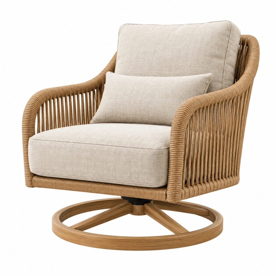 Drehsessel 82 x 78 x 88 cm Geflecht Holz Beige mit Drehfunktion