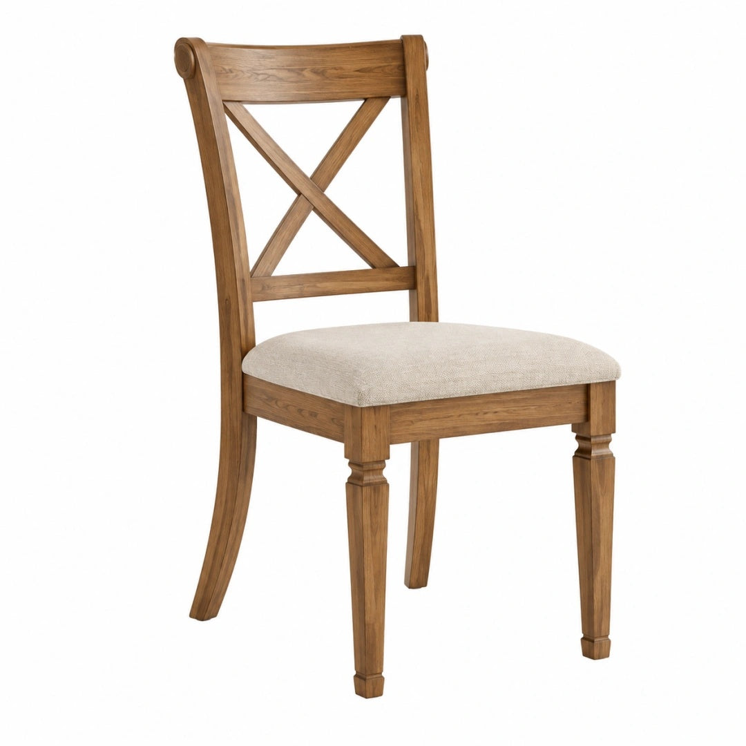 Esszimmerstuhl 48 x 55 x 100 cm Holz Braun Beige gepolstert im Landhausstil